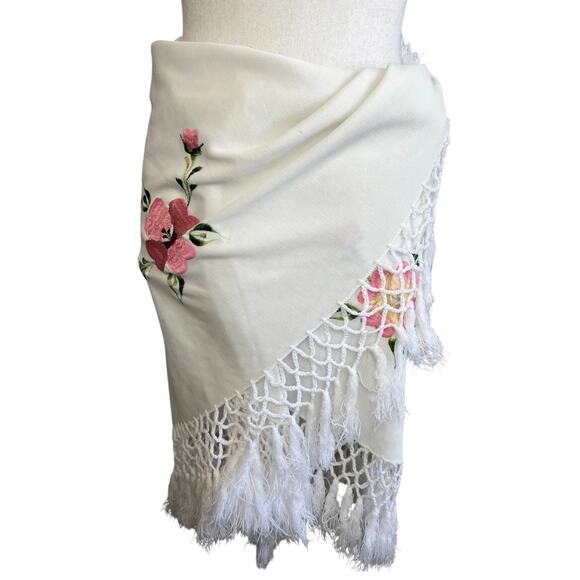 Vintage Artesania Manton De Manila Bordado Embroidered Spanish Shawl floral - Picture 8 of 10